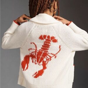 Anthropologie Cream and Red Lobster Cardigan